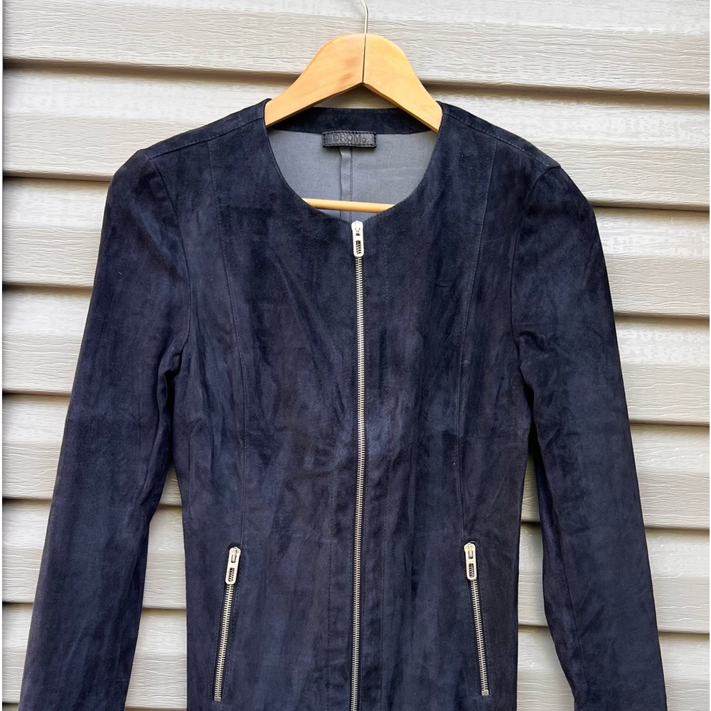 Drome Biker Women Leather Suede Midnight Blue Jacket